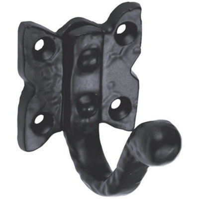 Single Ornate Wardrobe Hook On Butterfly Backplate 47mm Proj Black Antique from B&Q