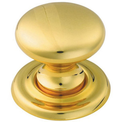 B&Q -  Tiered Mushroom Cupboard Door Knob 32mm Diameter Polished Brass Cabinet Handle