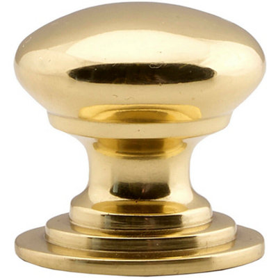 B&Q -  Victorian Round Cupboard Door Knob 38mm Dia Polished Brass Cabinet Handle