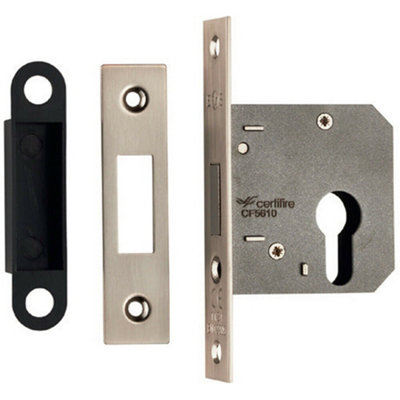 Residential Euro Profile Deadlock Casing 64mm 108mm Fixings Satin Nickel from B&Q