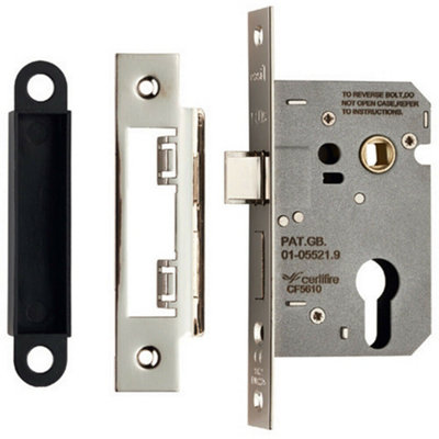 64mm Contract Euro Profile Sashlock Square Forend Nickel Plated Door Latch from B&Q