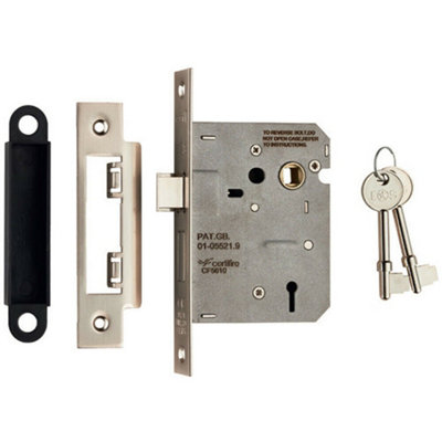 Locking 3 Lever Door Sashlock Latch Square Forend 76mm Satin Nickel from B&Q