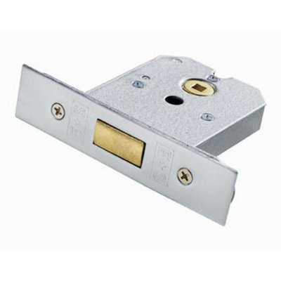  - Flat Bs Deadbolt Lock 64mm Satin Chrome Plated Door Security Latch