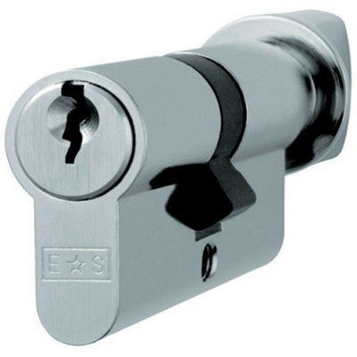 60mm Euro Cylinder & Thumbturn Lock Keyed To Differ 5 Pin Nickel Plated