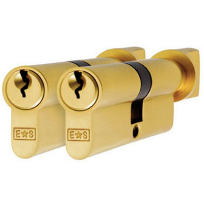 70mm Euro Cylinder & Thumbturn Lock Keyed To Differ 5 Pin Polished Brass from B&Q
