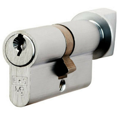 70mm Euro Cylinder & Thumbturn Lock Keyed To Differ 5 Pin Satin Chrome