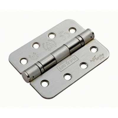 B&Q Pair 102 X 76 X 3Mm Ball Bearing Hinge Rounded Satin Steel Interior Door