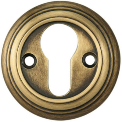 55mm Euro Profile Round Escutcheon Reeded Design Antique Bronze Keyhole Cover from B&Q