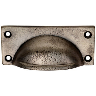 B&Q -  Square Plate Cabinet Cup Handle 90 X 40.5mm 77 X 28mm Fixings Pewter