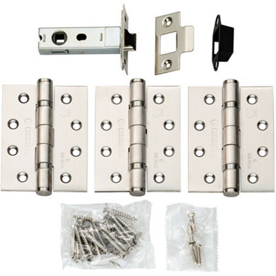 Hinge & Latch Pack Bolt Through Tubular Latch 3X4 Inch Bb Hinge Satin Steel
