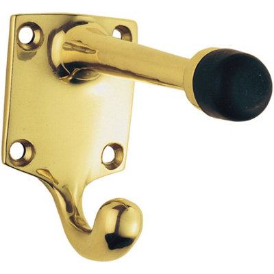 One Piece Hat & Coat Hook With Rubber Buffer 88mm Projection Polished Brass from B&Q