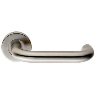  - Pair 19mm Round Bar Safety Lever On Slim Round Rose Concealed Fix Satin Steel