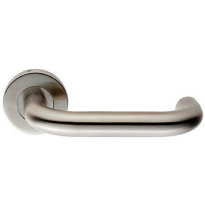  - Pair 19mm Round Bar Safety Handle On Round Rose Concealed Fix Satin Steel