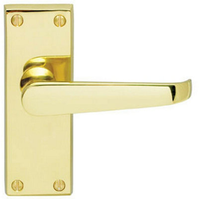 Straight Victorian Lever On Rectangular Latch Backplate Handle Polished Brass from B&Q