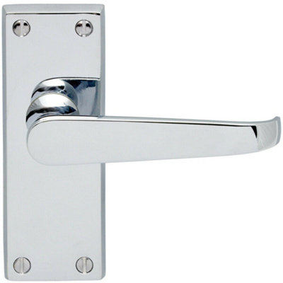  - Straight Victorian Lever On Rectangular Latch Backplate Handle Polished Chrome