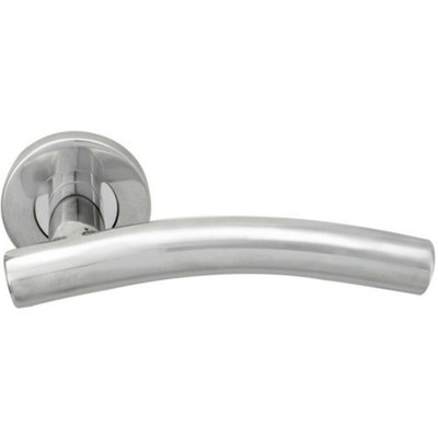  - Pair Arched Round Bar Handle On Round Rose Concealed Fix Polished Steel