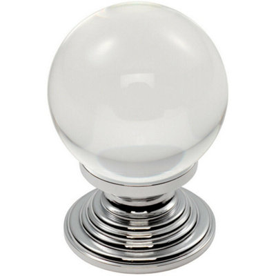 B&Q -  Crystal Ball Cupboard Door Knob 34mm Diameter Clear Translucent & Chrome
