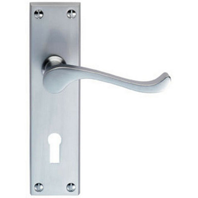 - Victorian Scroll Handle On Rectangular Lock Backplate 155 X 41mm Satin Chrome