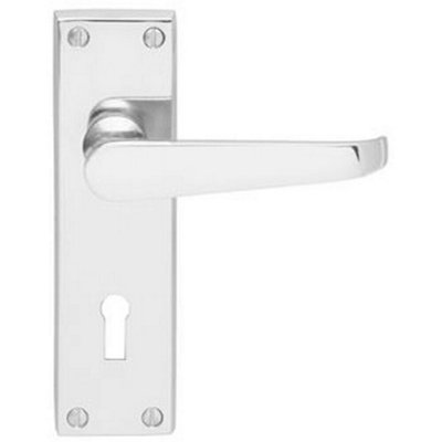 - Victorian Flat Lever On Lock Backplate Handle 150 X 42mm Polished Chrome