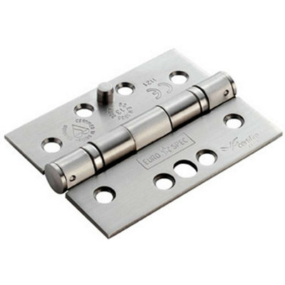  - Pair 102 X 76 X 3mm 13 Ball Bearing Security Hinge Satin Stainless Steel