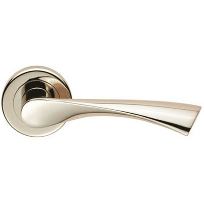  - Pair Angular Twisted Handle On Round Rose Concealed Fix Polished Nickel