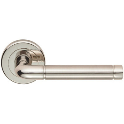  - Pair Straight Elliptical Lever On Round Rose Concealed Fix Polished Satin Nickel