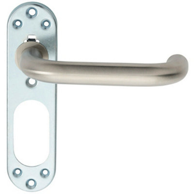 Pair Safety Lever On Steel Inner Backplate 168mm Door Handle Satin Steel