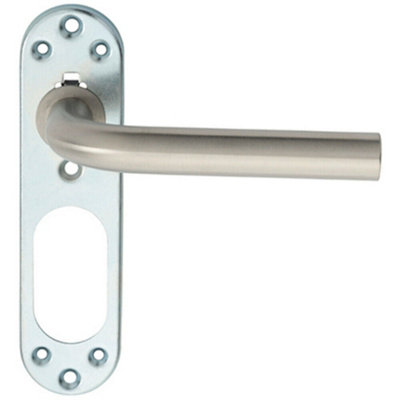Pair Straight Lever On Steel Inner Backplate 168mm Door Handle Satin Steel