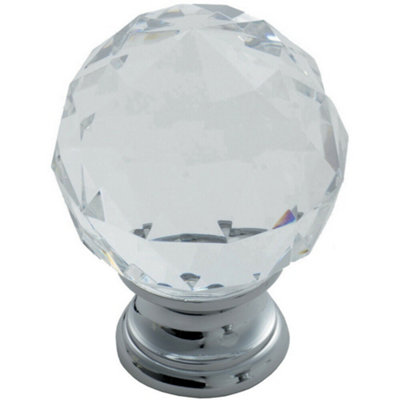 Loops Faceted Crystal Cupboard Door Knob 40Mm Dia Polished Chrome Cabinet Handle