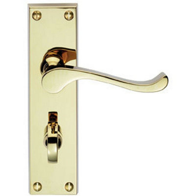  - Pair Victorian Scroll Handle On Bathroom Backplate 155 X 41mm Polished Brass