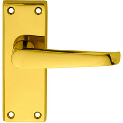  - Pair Straight Handle On Short Latch Backplate 118 X 42mm Polished Brass