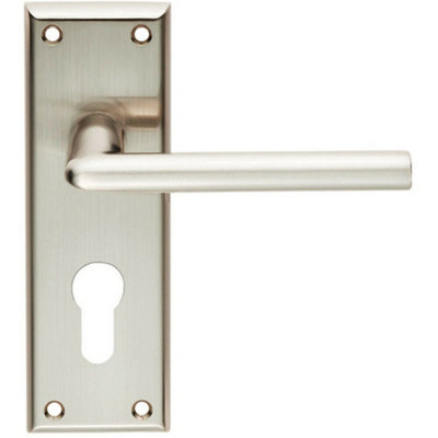  - Pair Rounded Lever On Euro Lock Backplate Handle 150 X 50mm Satin Nickel