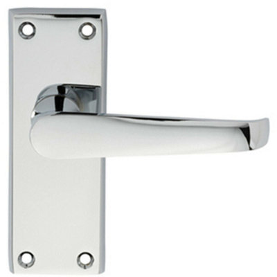  - Pair Straight Handle On Short Latch Backplate 118 X 42mm Polished Chrome