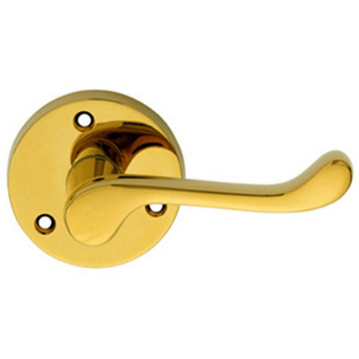  - Pair Victorian Scroll Lever On 58mm Round Rose Polished Brass Door Handle