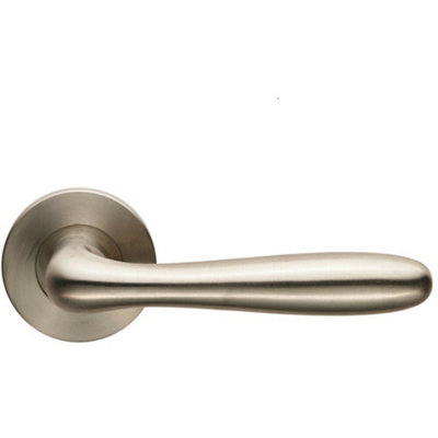  - Pair Smooth Rounded Bar Handle On Slim Round Rose Concealed Fix Satin Steel