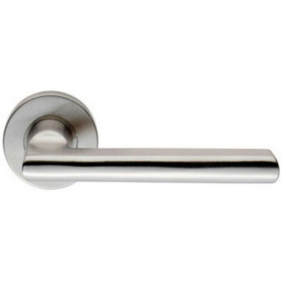  - Pair Straight Smooth Round Bar Handle On Round Rose Concealed Fix Satin Steel