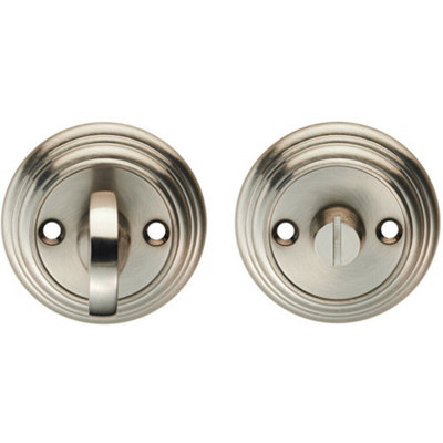 B&Q Bathroom Thumbturn And Release Handle Reeded Design 55Mm Dia Satin Nickel