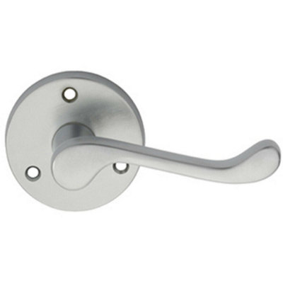 Pair Victorian Scroll Lever On 58mm Round Rose Satin Chrome Door Handle from B&Q