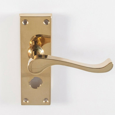  - Pair Victorian Scroll Handle On Bathroom Backplate 120 X 41mm Polished Brass