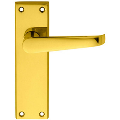 B&Q Pair Straight Victorian Handle On Sweedor Latch Backplate 150 X 43Mm Brass