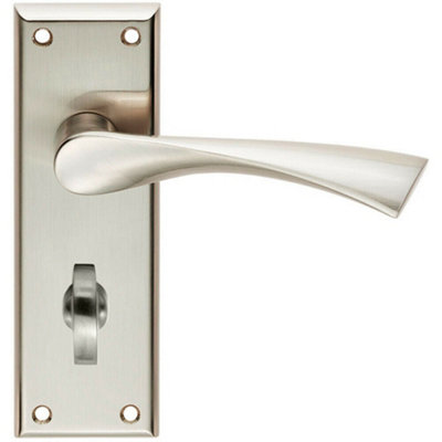  - Pair Angular Lever On Bathroom Backplate Door Handle 150 X 50mm Satin Nickel