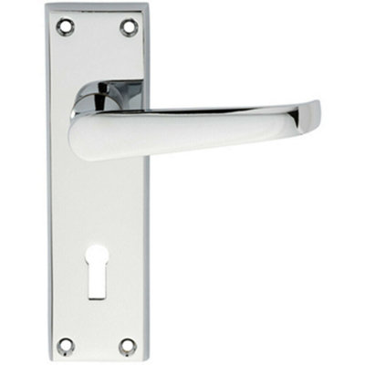 Pair Straight Victorian Handle On Lock Backplate 150 X 43mm Polished Chrome from B&Q