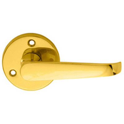  - Pair Victorian Straight Shaped Lever On 59mm Round Rose Polished Brass Handle