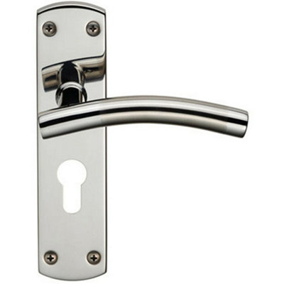 B&Q Curved Lever On Euro Lock Backplate Handle 172 X 44Mm Polished & Satin Steel