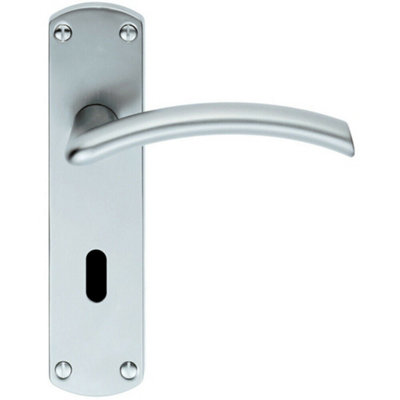 Pair Arched Lever On Lock Backplate Door Handle 170 X 42mm Satin Chrome from B&Q