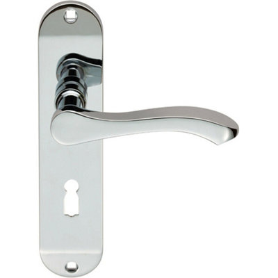  - Pair Scroll Lever Door Handle On Lock Backplate 180 X 40mm Polished Chrome