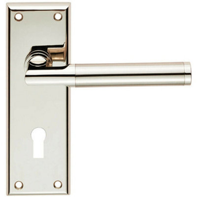 B&Q Round Bar Section Handle On Lock Backplate 150 X 50Mm Polished Satin Nickel