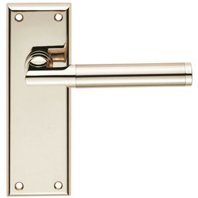 B&Q Round Bar Section Handle On Latch Backplate 150 X 50Mm Polished Satin Nickel