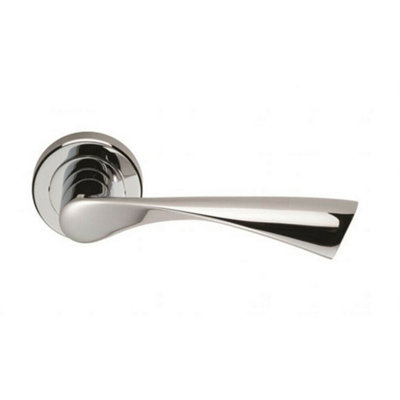 Pair Angular Twisted Handle On Round Rose Concealed Fix Polished Chrome