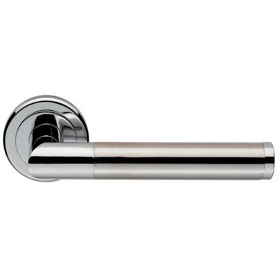  - Pair Sectional Round Bar Lever On Round Rose Concealed Fix Polished Satin Chrome